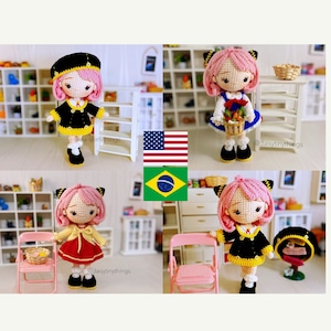 3 IN 1 - Amigurumi doll the little daughter, Amigurumi chibi doll PDF pattern in English (US term), Português.