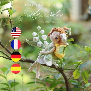 PDF Häkelanleitung Maiglöckchen Fee, Amigurumi Fee, Waldpuppe in Englisch, Französisch, Deutsch, Espanol