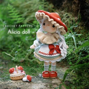PDF crochet pattern the Mushroom girl Doll, amigurumi a little girl, daisytinythings pattern (US term)