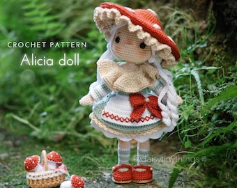 PDF crochet pattern the Mushroom girl Doll, amigurumi a little girl, daisytinythings pattern (US term)
