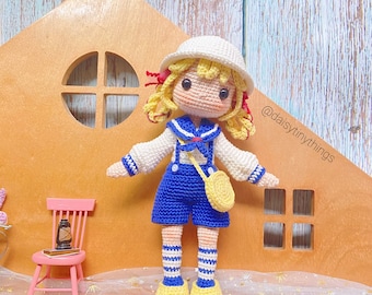 Amigurumi doll pattern Marina doll, crochet girl doll pattern, pdf pattern in English (US term).