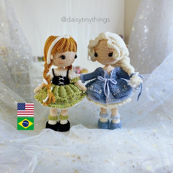 BUNDLE OF 2 Amigurumi Snow dolls Inspired, sisters amigurumi doll pdf pattern in English (US term), Português.