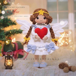 Mönster för virkad ängeldocka, Ängel med hjärta Amigurumi-docka (PDF-mönster, US Term)