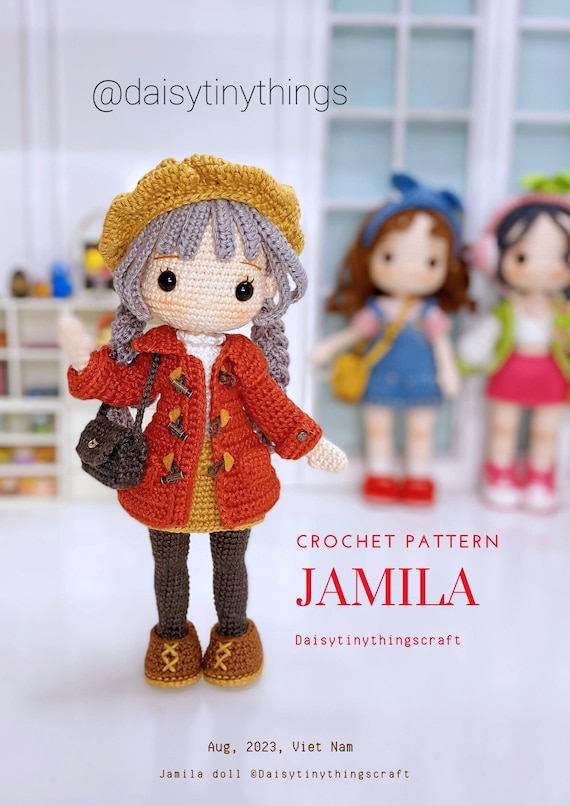 編みぐるみ人形のパターン ジャミラ人形、かぎ針編みの女の子人形の