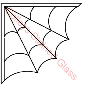 May include: Black and white line drawing of a spider web in the corner of a square frame.