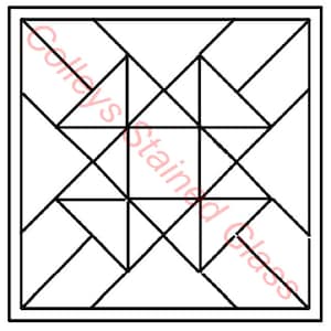May include: A black and white geometric pattern with a grid of squares and triangles. The pattern is symmetrical and creates a visually interesting design.