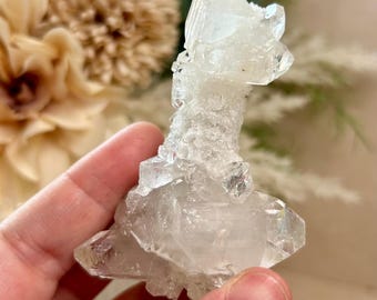 Apophyllite Stalactite on White  Chalcedony