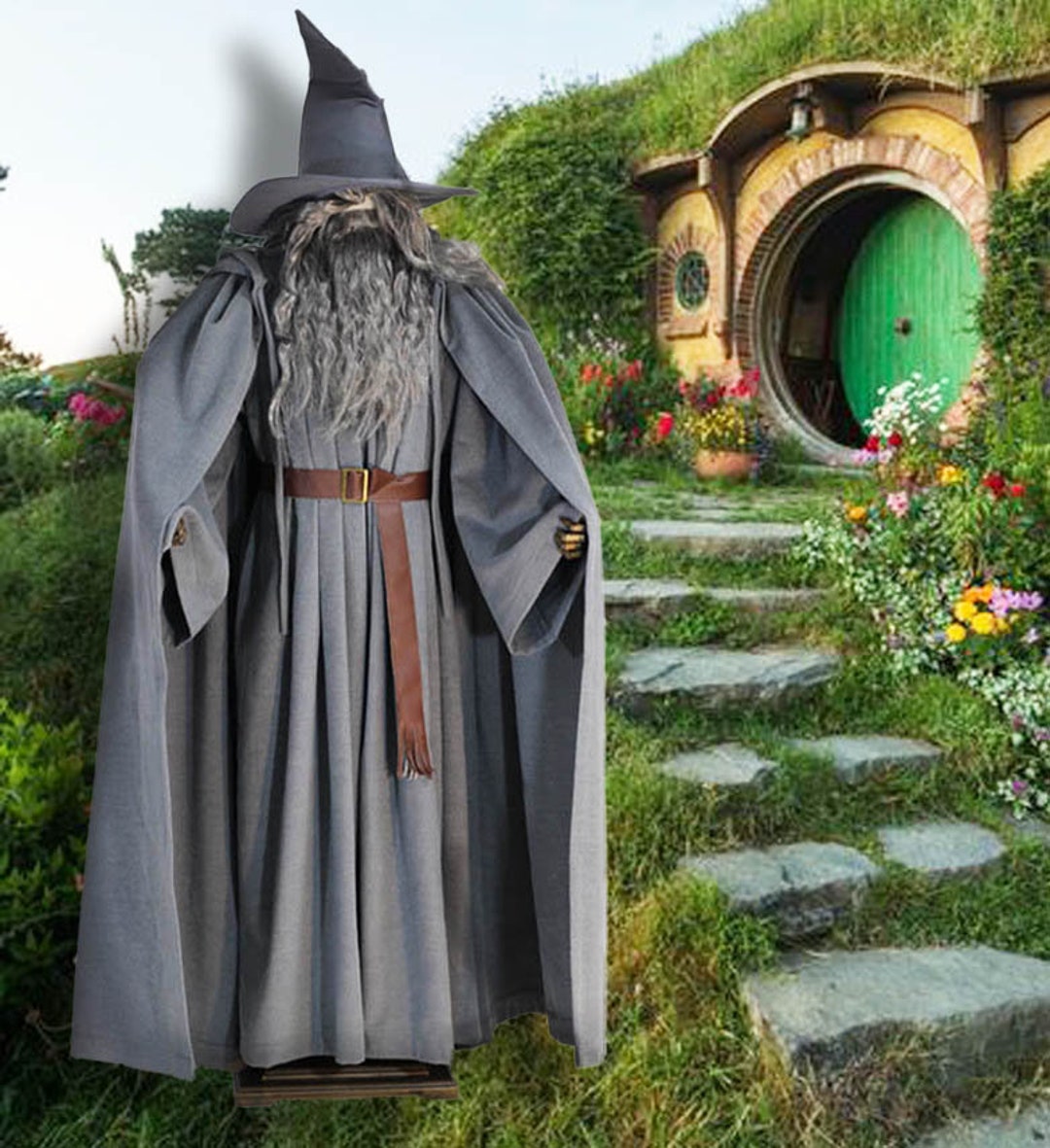 Gandalf Grey Costume Cosplay Cloak Hooded Grey Wool Wizard Hat Etsy