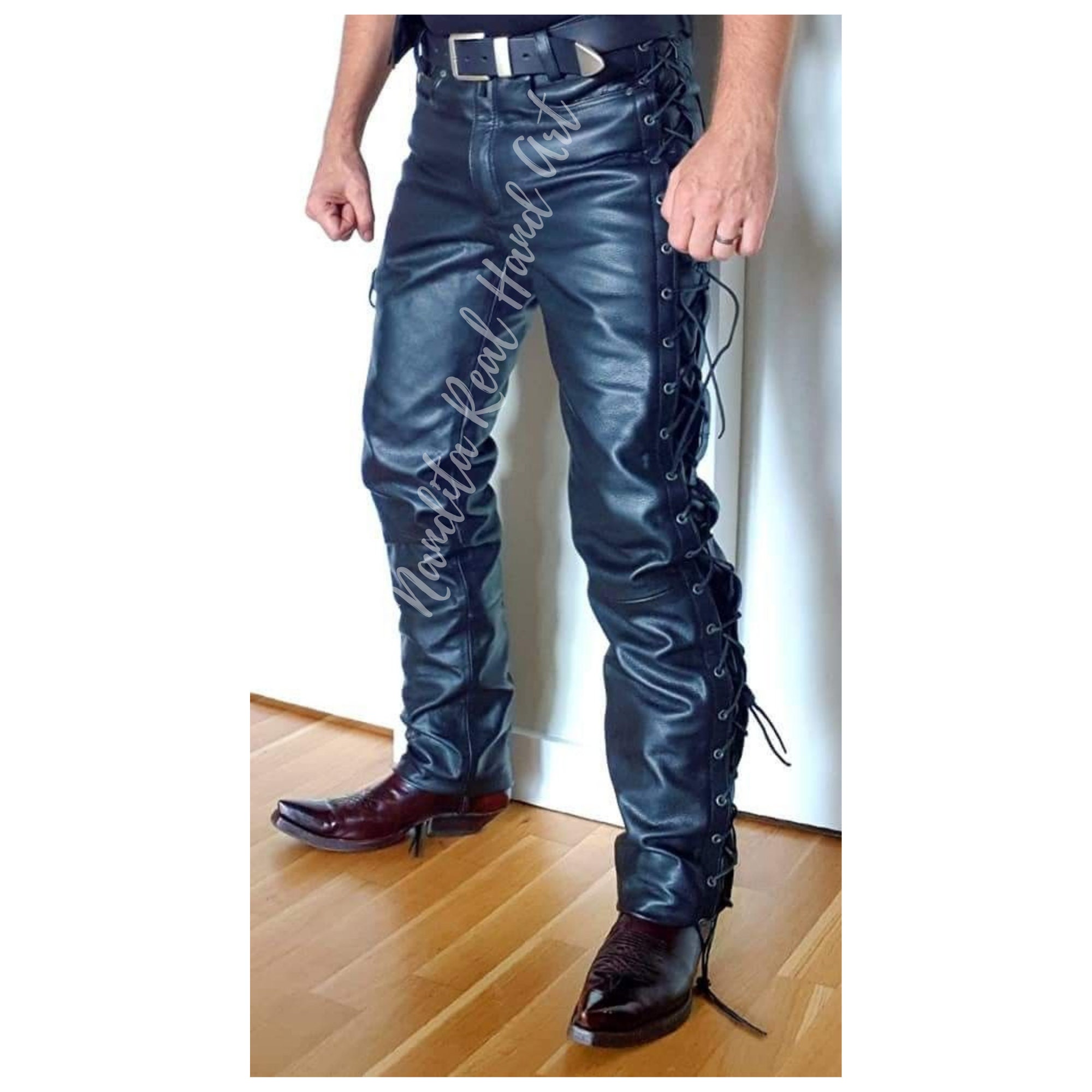 Men's Black Leather Motorcycle Pant Handmade Genuine Etsy