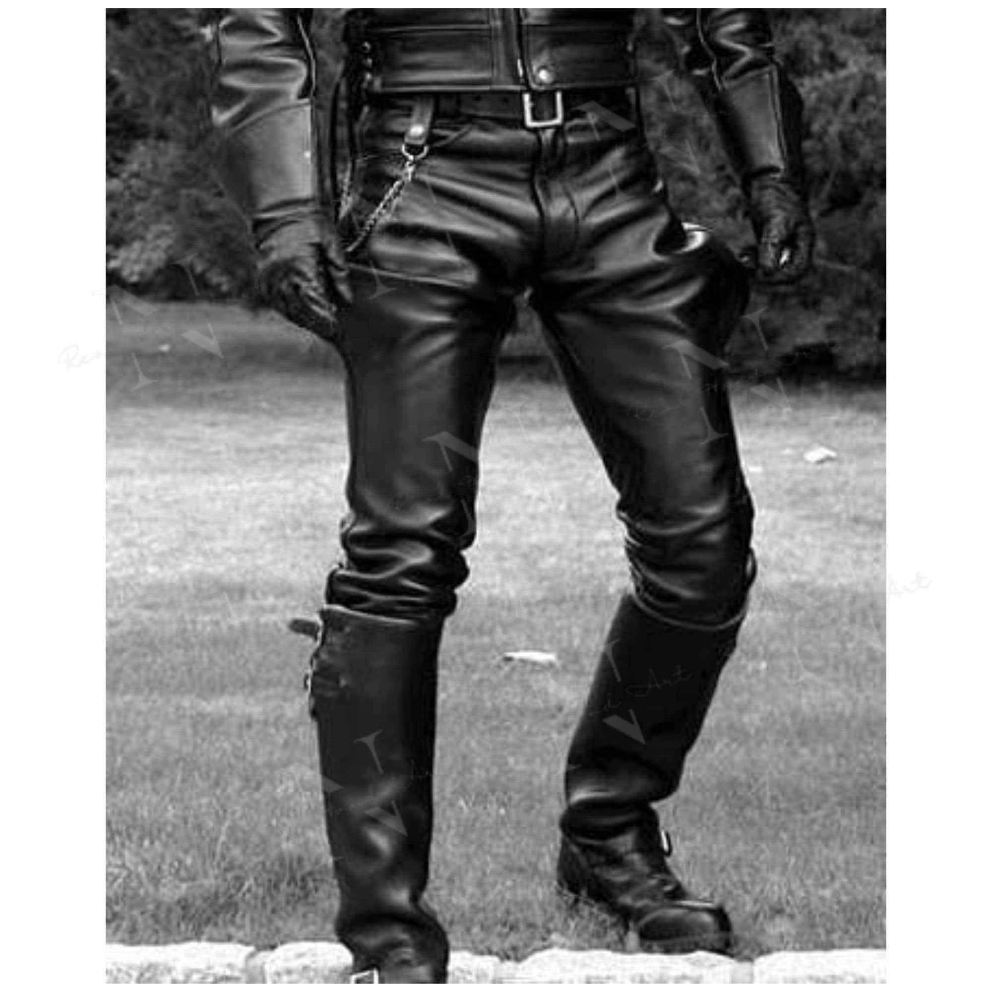 Men's Black Leather Motorcycle Pant Handmade Genuine Etsy