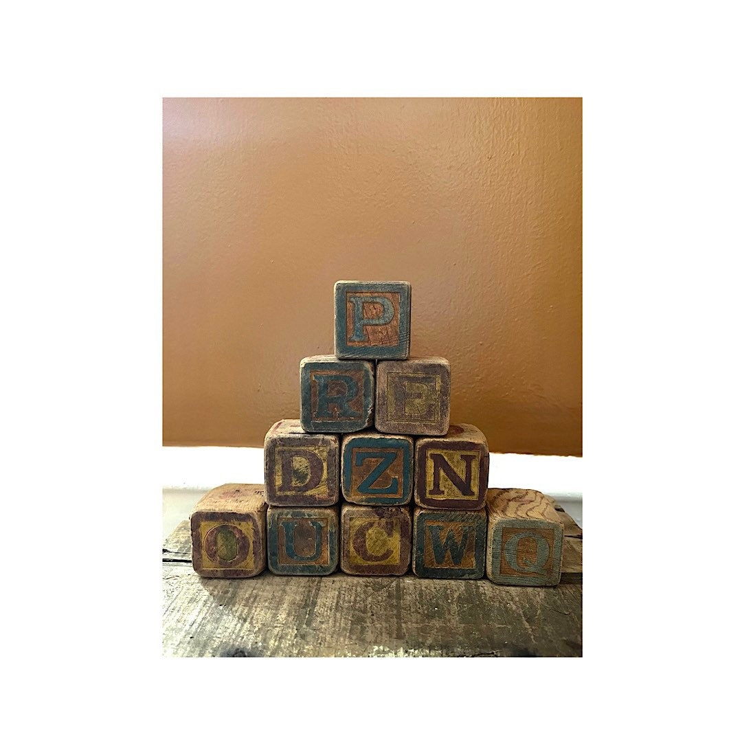 Antique Set of 11 Alphabet Wooden Block Letter Toys Etsy
