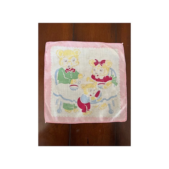 Adorable vintage three little bears handkerchief … - image 1