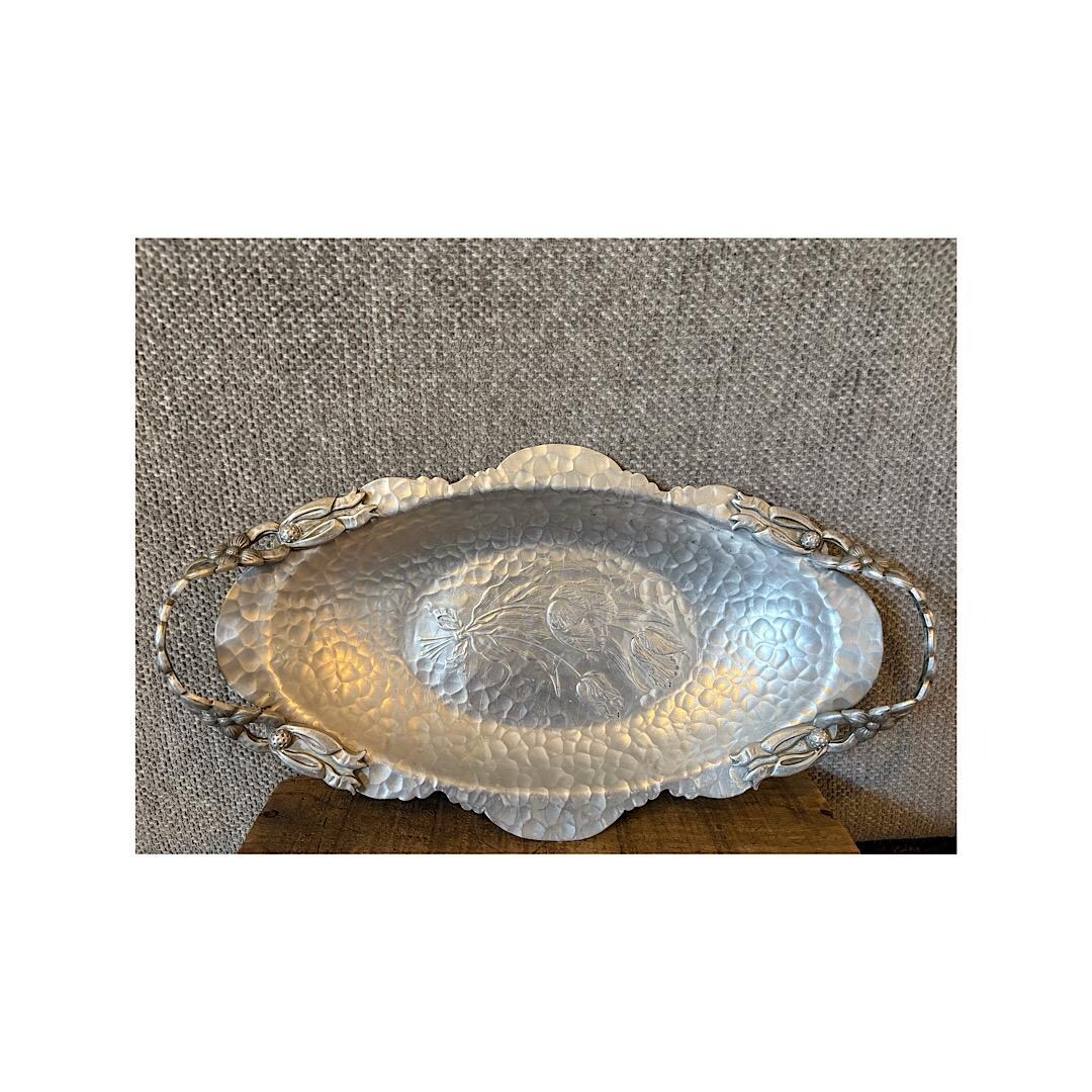Vintage Rodney Kent Handwrought Hammered Aluminum Tray With Floral ...