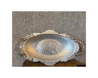 Vintage 40s/50's Rodney Kent Hammered Aluminum Tray Floral Design