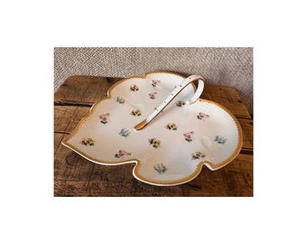 Rosebud I. Godinger & Co. Porcelain Leaf Tray, Trinket Dish, Candy Dish