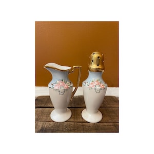 Antique Japanese muffineer / sugar shaker and syrup porcelain waffle / pancake set