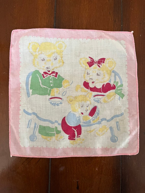 Adorable vintage three little bears handkerchief … - image 2
