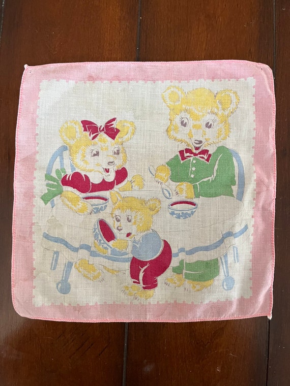 Adorable vintage three little bears handkerchief … - image 7