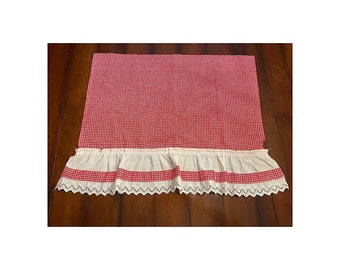 Vintage gingham red and white handmade curtain panel