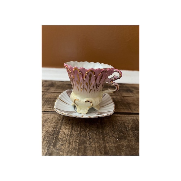Small antique Victorian tea cup and saucer miniature tea set espresso