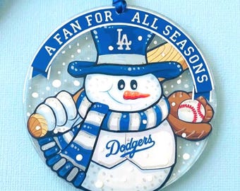 Enfeite de Natal de boneco de neve do time de beisebol de Los Angeles - Feito à mão - Frosty Fan Gear