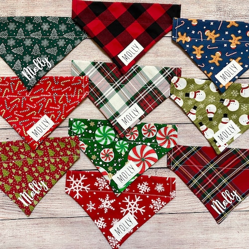 Personalized Christmas Holiday Santa Paw Dog Bandana Etsy