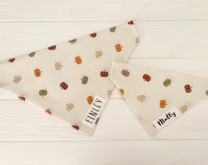 Personalized Fall Dog Bandana - Autumn bandana - Halloween dog bandana, customized bandana - pumpkin bandana - cat bandana - over the collar