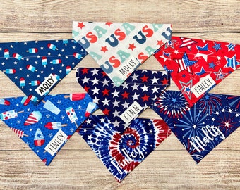 Personalized 4th of July Dog Bandana - Fourth of July Dog Bandana - Independence Day - Memorial Day - Patriotic Dog Bandana -Over the collar