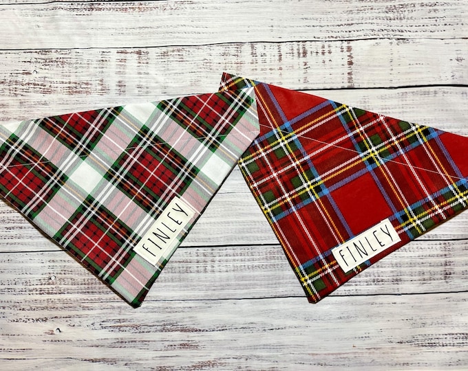 Personalized Christmas Plaid Dog bandana - Christmas dog bandana - Plaid dog bandana - Holiday dog bandana - Custom dog bandana - dog gifts
