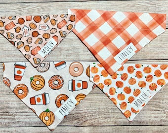 Personalized Fall Dog Bandana - Autumn Dog Bandana - Halloween dog bandana - plaid dog bandana - custom - over the collar - puppy gift