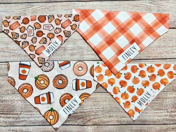 Personalized Fall Dog Bandana - Autumn Dog Bandana - Halloween dog bandana - plaid dog bandana - custom - over the collar - puppy gift