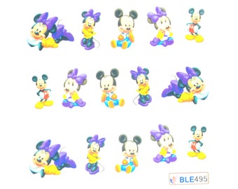 Nail Art Calcomanías de agua Disney Purple Mickey Mouse Minnie Mouse Stickers Envoltura completa