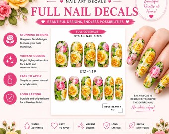 Calcomanías florales para uñas / Pegatinas de flores en acuarela para uñas (activadas con agua)