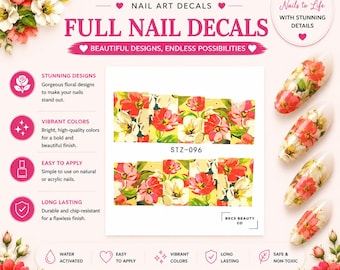 Calcomanías florales para uñas / Pegatinas de flores en acuarela para uñas (activadas con agua)