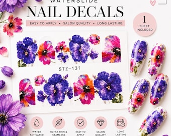 Calcomanías florales para uñas / Pegatinas de flores en acuarela para uñas (activadas con agua)