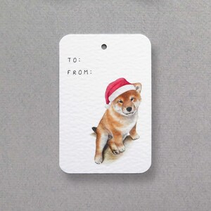 Lot de 10 étiquettes-cadeaux Shiba Inu pour les fêtes, aquarelle illustrée