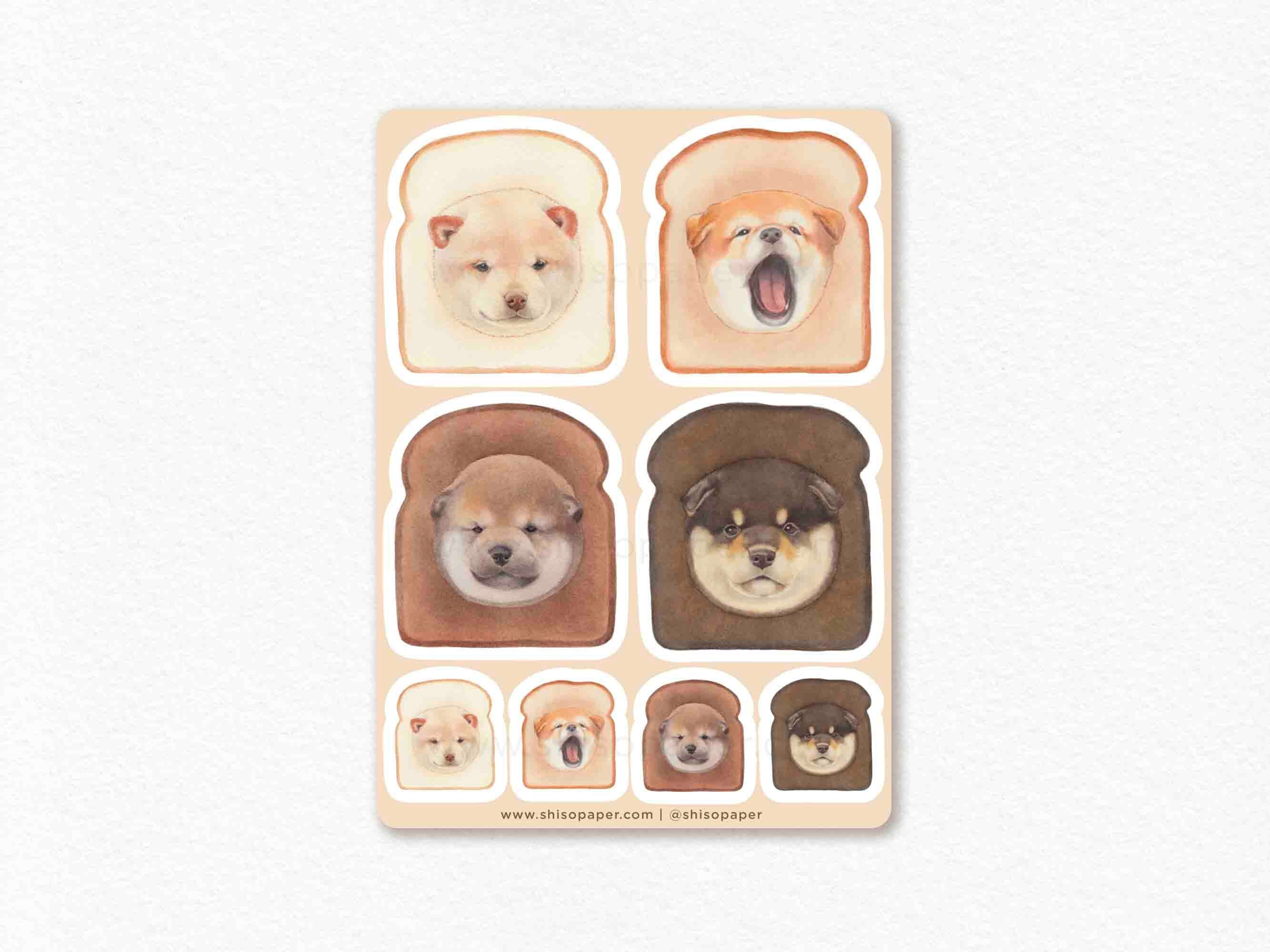 Shiba Inu Toast Vinyl Sticker Sheet, Waterproof Dog Stickers