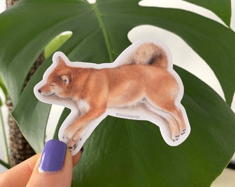 Naklejka winylowa Sleeping Red Shiba Inu, akwarela ilustrowana, wycinane naklejki, wodoodporna