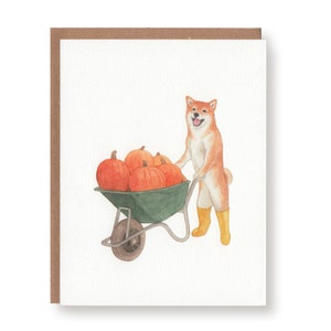Cartão de felicitações de outono Shiba Inu, cartão de outono, temporadas de abóbora