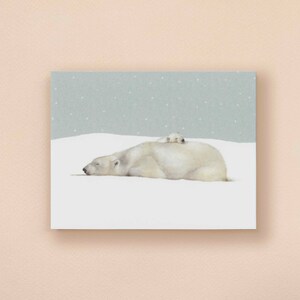 Urso polar mãe e bebê mini impressão artística/cartão postal, aquarela ilustrada