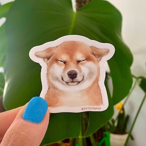 Shiba Inu Airplane Ears Vinyl Sticker, Watercolor Illustrated, Die-cut Stickers, Waterproof