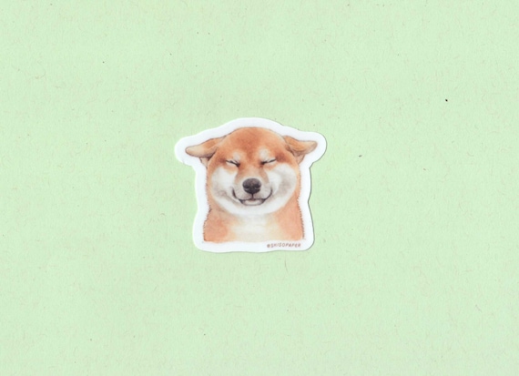 Shiba Inu Airplane Ears Vinyl Sticker, Watercolor Illustrated, Die