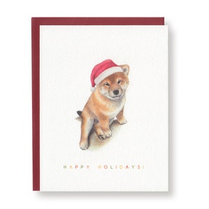 Shiba Inu puppy kerstkaart, aquarel geïllustreerd, kerstwenskaart