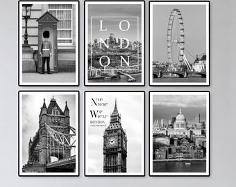 London Landmark Black and White Photo Prints, Set of 6