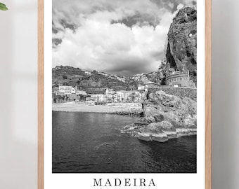 マデイラ旅行プリント、白黒マデイラ島ポスター、マデイラポルトガル壁アートプリント、ミニマリストマデイラ壁装飾ポスターギフト
