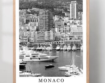 Impresión de viaje de Mónaco Póster de la ciudad de Mónaco en blanco y negro Impresión de arte de pared de Mónaco Decoración de pared minimalista de Mónaco Póster de regalo de Mónaco