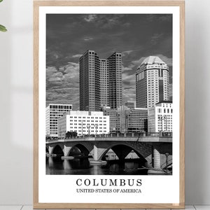 Columbus Travel Print Black and White Columbus City Poster Columbus Ohio Wall Art Print Minimalist Columbus Wall Décor Poster Gift