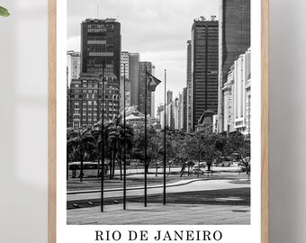 Rio de Janeiro Brazylia Plakat podróżniczy Czarno-biała grafika ścienna Rio de Janeiro Minimalistyczny nadruk miasta Plakat prezentowy Dekoracje ścienne Rio de Janeiro