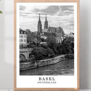 Basel Switzerland Photo Print, Black and White Travel Poster, Minimalist City Wall Art, Basel Gift Art