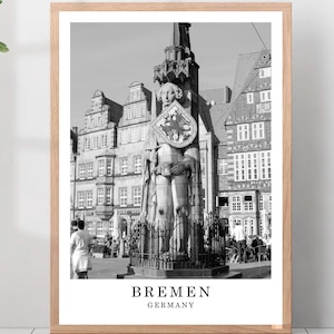 Bremen reisafdruk zwart-wit Bremen stad Roland poster Bremen Duitsland Wall Art Print minimalistische Bremen wanddecoratie poster cadeau
